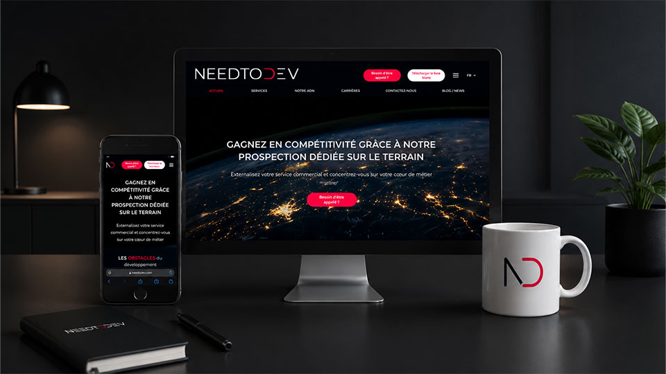 Projet d’identité visuelle de NEEDTODEV avec identité visuelle, logo, charte graphique créés par Bruit Pur Design