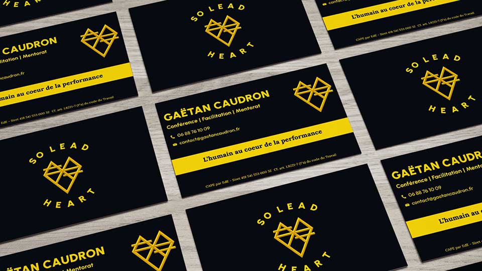 Projet d’identité visuelle de SO LEAD HEART avec identité visuelle, logo, site web et charte graphique créés par Bruit Pur Design